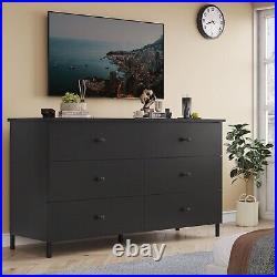 6 Drawers Double Dresser, Large Capacity Storage Chest of Drawers for Bedroom