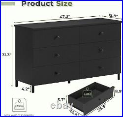 6 Drawers Double Dresser, Large Capacity Storage Chest of Drawers for Bedroom