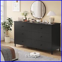 6 Drawers Double Dresser, Large Capacity Storage Chest of Drawers for Bedroom