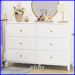 6 Drawers Double Dresser Wood Chest of Drawers Accent Storage Cabinet Bedroom
