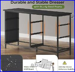 6 Drawers Double Dresser, Wooden Dresser with Heavy Sturdy Steel Frame, Black