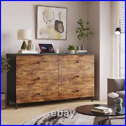 6 Drawers Double Dresser with Steel Frame for Bedroom, Living Room, Entryway