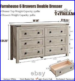 6 Drawers Dresser Chests Bedroom, Wood Rustic Wide Chset of Drawers color Oak