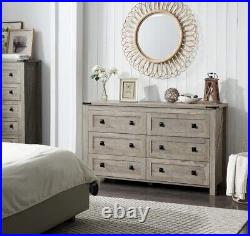 6 Drawers Dresser Chests Bedroom, Wood Rustic Wide Chset of Drawers color Oak