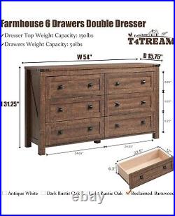 6 Drawers Dresser Chests for Bedroom, Wood Rustic Wide Chset of Drawers Barnwood