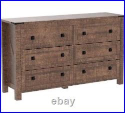 6 Drawers Dresser Chests for Bedroom, Wood Rustic Wide Chset of Drawers Barnwood