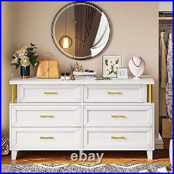 6 Drawers Dresser Double Wood Storage Dressers LED Chests of Drawers for Bedroom
