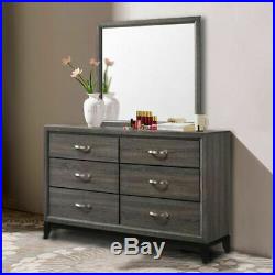 6 Drawers Dresser Mirror Set Chest Cabinet Luxury Home Furniture Storage Gray