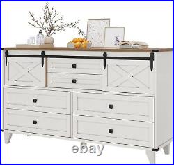 6 Drawers Dresser for Bedroom, Farmhouse Chest of Drawers with Sliding Barn Door