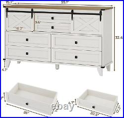 6 Drawers Dresser for Bedroom, Farmhouse Chest of Drawers with Sliding Barn Door