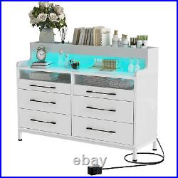 6-Drawers Dresser with LED Bedside Storage Cabinet Chests Wood Organizer Bedroom