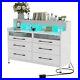 6-Drawers Dresser with LED Bedside Storage Cabinet Chests Wood Organizer Bedroom