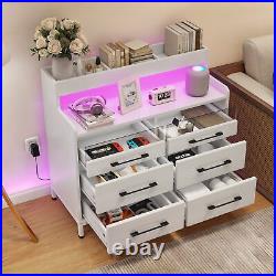 6-Drawers Dresser with LED Bedside Storage Cabinet Chests Wood Organizer Bedroom