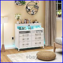 6-Drawers Dresser with LED Bedside Storage Cabinet Chests Wood Organizer Bedroom