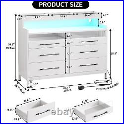 6-Drawers Dresser with LED Bedside Storage Cabinet Chests Wood Organizer Bedroom