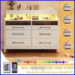 6-Drawers Dresser with LED Bedside Storage Cabinet Chests Wood Organizer Bedroom