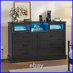 6 Drawers Dresser with LED Light Chest of Drawers Bedroom Closet Organizer Black