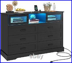 6 Drawers Dresser with LED Light Chest of Drawers Bedroom Closet Organizer Black