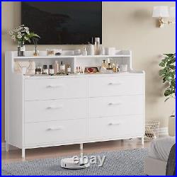 6 Drawers Dresser with Shelves Wooden Storage Organizer Wide Chest of Drawers