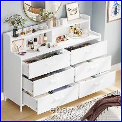 6 Drawers Dresser with Shelves Wooden Storage Organizer Wide Chest of Drawers