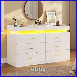 6-Drawers LED Dresser Bedroom Wood Storage Cabinet Chests of Drawers White