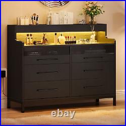 6-Drawers LED Dresser Bedside Wood Storage Dressers Chests of Drawers Organizer