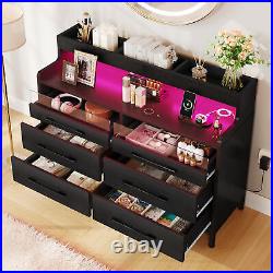 6-Drawers LED Dresser Bedside Wood Storage Dressers Chests of Drawers Organizer