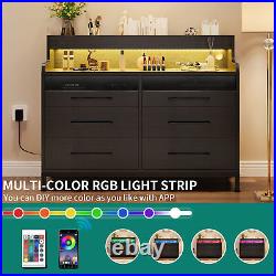 6-Drawers LED Dresser Bedside Wood Storage Dressers Chests of Drawers Organizer