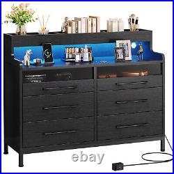 6-Drawers LED Dresser Bedside Wood Storage Dressers Chests of Drawers Organizer