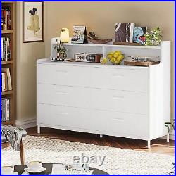 6 Drawers LED Dresser Double Wood Storage Dressers Chests of Drawers for Bedroom