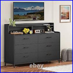 6 Drawers Wood Chest of Drawers Black Dresser for Bedroom, Living Room, Entryway