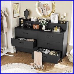 6 Drawers Wood Chest of Drawers Black Dresser for Bedroom, Living Room, Entryway