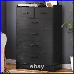 6 Drawers Wood Nightstand Chest Dresser Organizer Chest Storage Cabinet Black