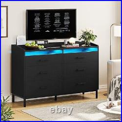 6 Wide Drawer Dresser with LED Lights Large Capacity Storage for Bedroom, Black