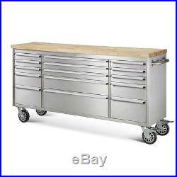 72 Mechanic Stainless Steel Tool Chest Rubber Wood Top Workbench Tool Trolley
