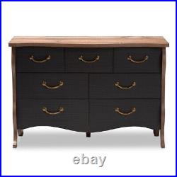 7 Drawer Black and Oak Finished Wood Dresser Chest Country Cottage Farmhouse