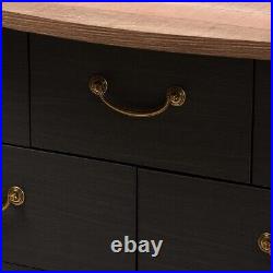 7 Drawer Black and Oak Finished Wood Dresser Chest Country Cottage Farmhouse
