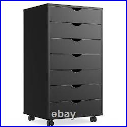 7 Drawer Chest Storage Cabinets with Wheels Dressers Wood 7-Drawer Black