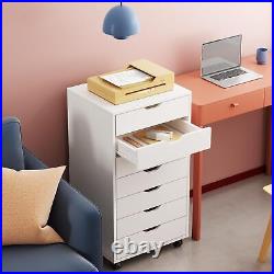 7-Drawer Chest Wood Storage Dresser Cabinet with Wheels Organizer Tower Furniture