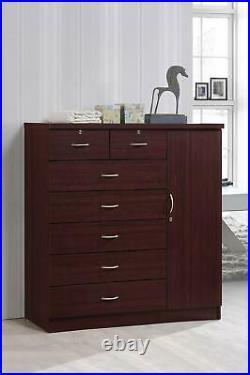 7-Drawer Chest of Drawer Dresser with Side Cabinet 3-Shelves Lockable Mahogany