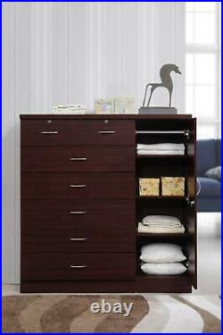 7-Drawer Chest of Drawer Dresser with Side Cabinet 3-Shelves Lockable Mahogany