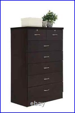 7 Drawer Chest with Locks on 2 Top Drawers in White Wood NEW US SELLER