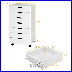 7 Drawer Dresser Chest Mobile Storage Cabinet Display Organizer on Wheels White