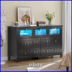 7 Drawer Dresser, Modern Chest of Drawers with LED Lights and Metal Handles