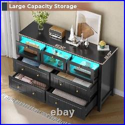 7 Drawer Dresser, Modern Chest of Drawers with LED Lights and Metal Handles