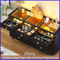 7 Drawer Dresser for Bedroom Wooden Chest of Drawers Tempered Glass Desk Top
