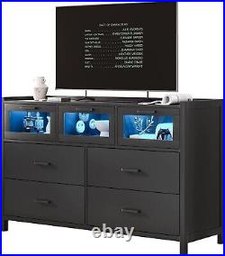 7 Drawer Dressers withLED Lights Black Chests of Drawers for Bedroom Wooden Closet