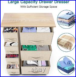 7 Drawer Fabric Dresser Storage Tower, Dresser Chest with Wood Top and Easy Pull