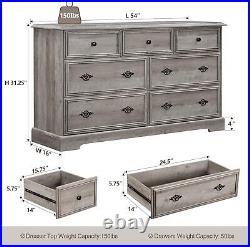7 Drawers Dresser 54 Wooden Storage Dressers Chests of Drawers for Bedroom Home