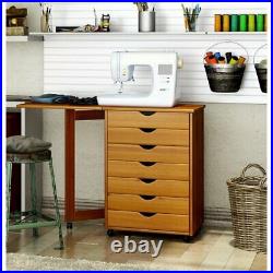 7-Drawers Sewing Table Cabinet Chest Craft Storage Organizer Rolling Office Wood